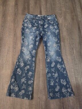 Idyllwind High Risin Floral Drive Flare Jeans Blue Rose Woven Denim Y2K